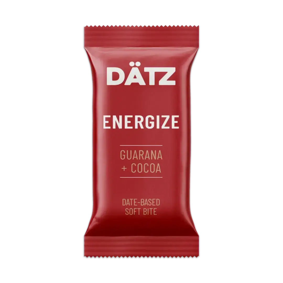 Red Dätz energy bar packaging on a white background